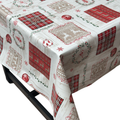 Nordic Tartan & Reindeer Christmas vinyl tablecloth – festive waterproof PVC table cover with wipe-clean surface and winter holiday design