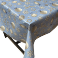 Blue, Silver Baubles Christmas vinyl tablecloth – festive waterproof PVC table cover with wipe-clean surface and winter holiday design