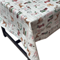 Rustic Woodland Animals Christmas vinyl tablecloth – festive waterproof PVC table cover with wipe-clean surface and winter holiday design