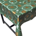 Green, Gold Baubles Christmas vinyl tablecloth – festive waterproof PVC table cover with wipe-clean surface and winter holiday design