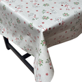 Cartoon Reindeer & Holly Christmas vinyl tablecloth – festive waterproof PVC table cover with wipe-clean surface and winter holiday design