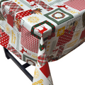 Reindeer Festive Patchwork Christmas vinyl tablecloth – festive waterproof PVC table cover with wipe-clean surface and winter holiday design