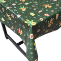 Green Gingerbread Christmas vinyl tablecloth – festive waterproof PVC table cover with wipe-clean surface and winter holiday design