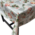 Grey Holly Christmas vinyl tablecloth – festive waterproof PVC table cover with wipe-clean surface and winter holiday design