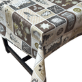 Festive Neutral Patchwork Christmas vinyl tablecloth – festive waterproof PVC table cover with wipe-clean surface and winter holiday design