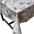 Mono Holly Christmas vinyl tablecloth – festive waterproof PVC table cover with wipe-clean surface and winter holiday design