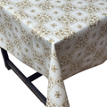 Gold Floral Damask Christmas vinyl tablecloth – festive waterproof PVC table cover with wipe-clean surface and winter holiday design