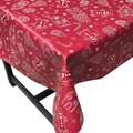 Red Gingerbread Delight Christmas vinyl tablecloth – festive waterproof PVC table cover with wipe-clean surface and winter holiday design