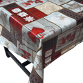 Winter Heart Patchwork Christmas vinyl tablecloth – festive waterproof PVC table cover with wipe-clean surface and winter holiday design
