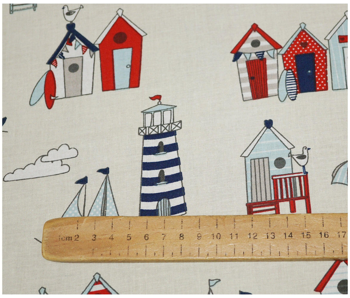 Beach Huts Nautical Lifestyle Printed 100% Cotton - The Fabric Trade