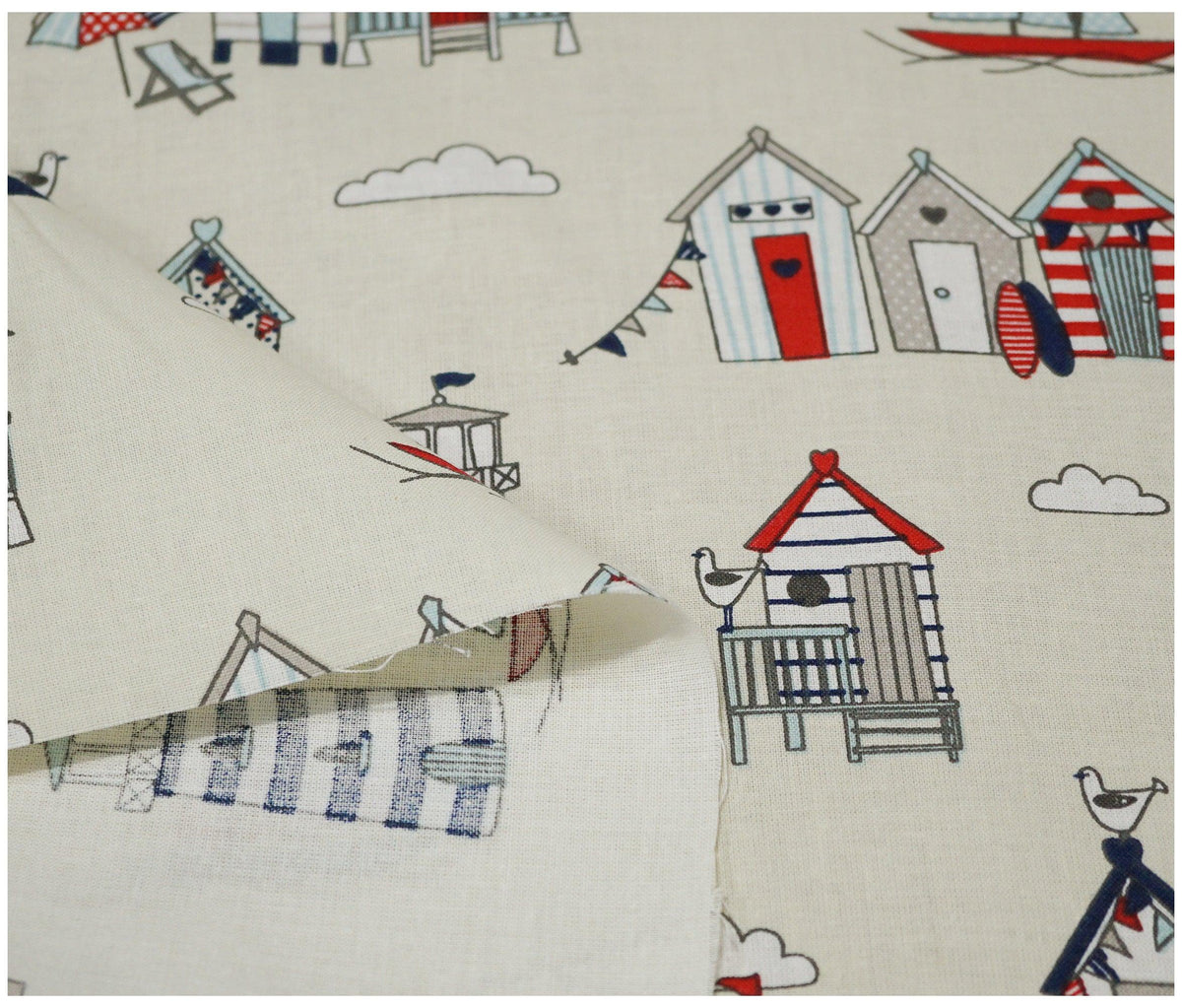 Beach Huts Nautical Lifestyle Printed 100% Cotton - The Fabric Trade