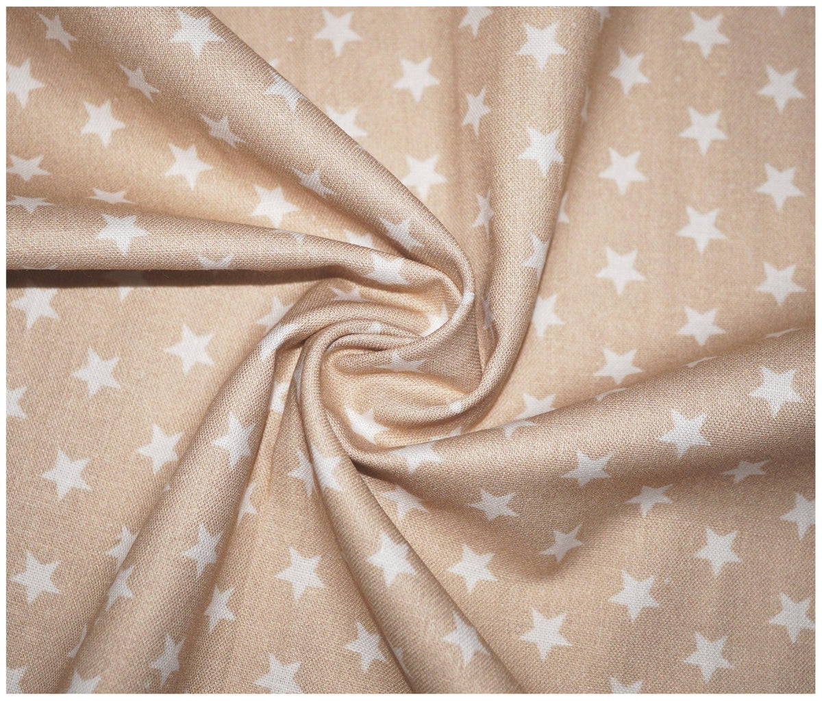 Beige Little Stars Printed 100% Cotton - The Fabric Trade