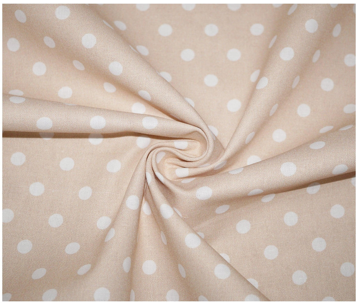 Beige Sweet Pea Polka Dots Printed 100% Cotton - The Fabric Trade