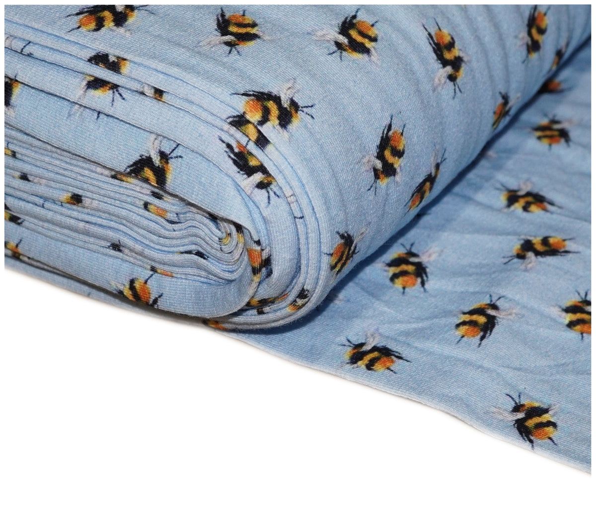 Bumblebee Light Blue Printed Jersey - The Fabric Trade