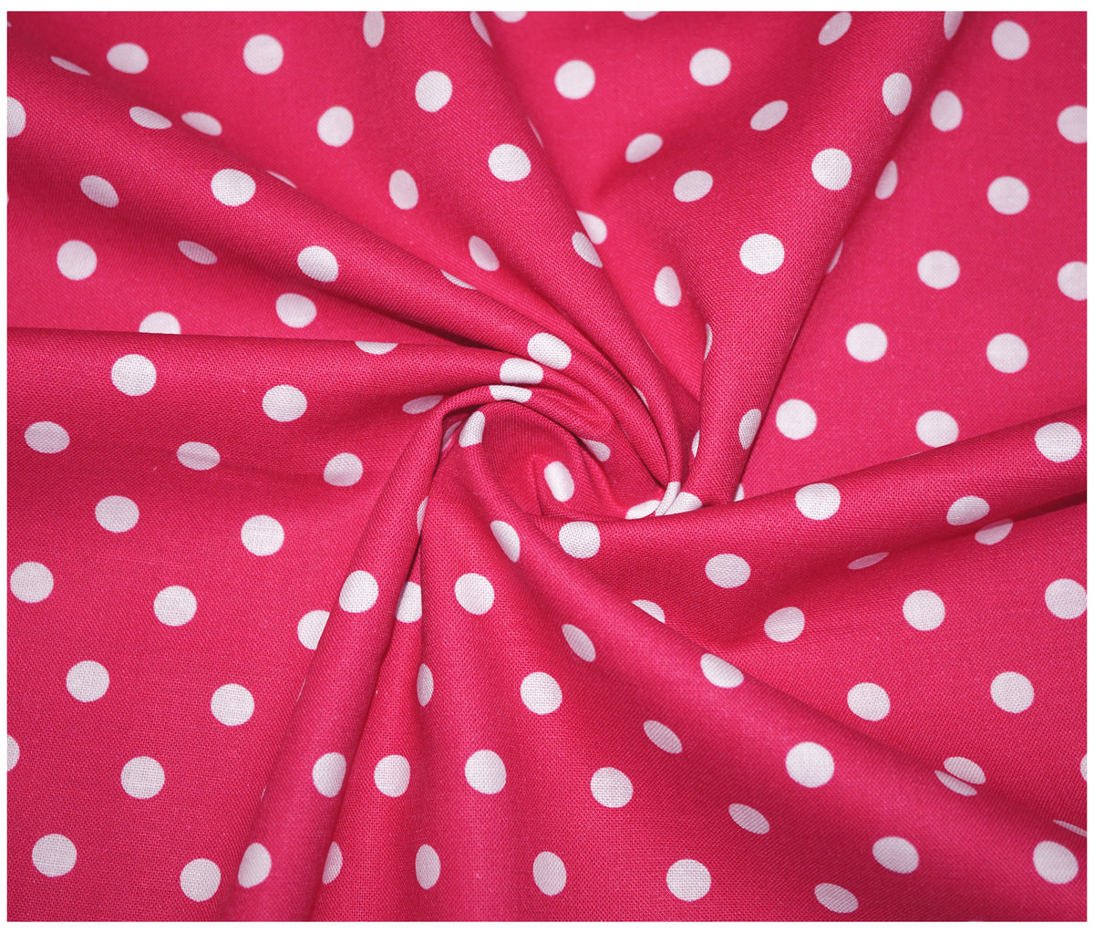 Cerise Sweet Pea Polka Dots Printed 100% Cotton - The Fabric Trade