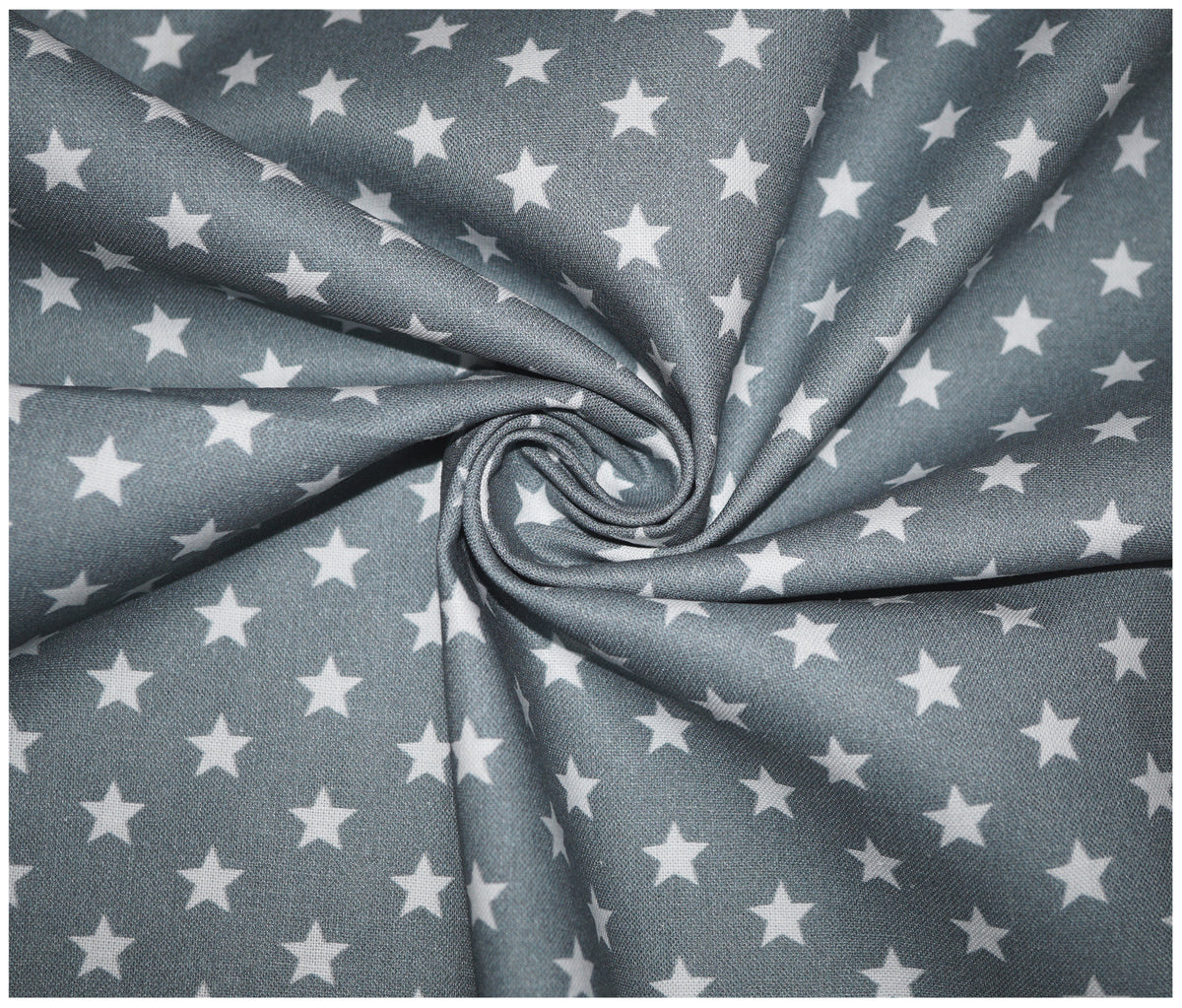 Dark Grey Little Stars Printed 100% Cotton - The Fabric Trade