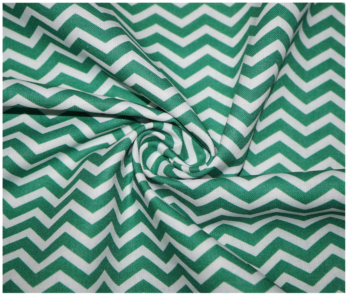 Emerald Chevron Printed 100% Cotton - The Fabric Trade