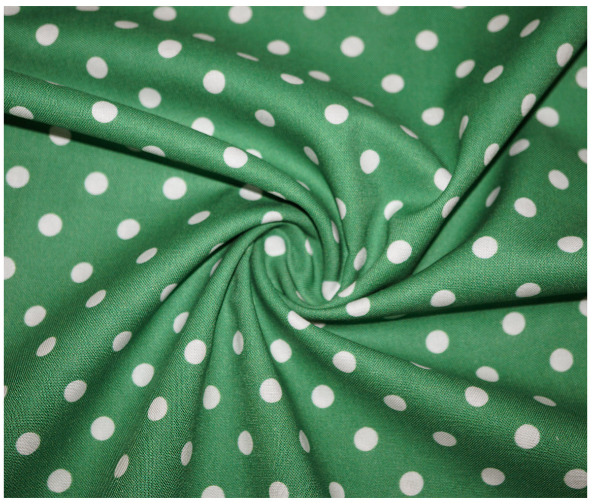 Emerald Sweet Pea Polka Dots Printed 100% Cotton - The Fabric Trade