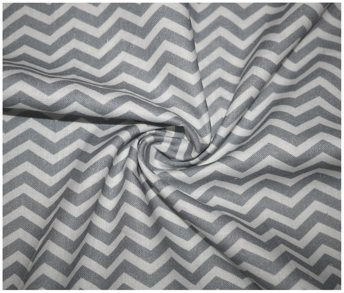 Grey Chevron Printed 100% Cotton - The Fabric Trade