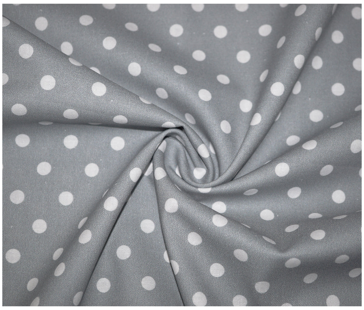 Grey Sweet Pea Polka Dots Printed 100% Cotton - The Fabric Trade