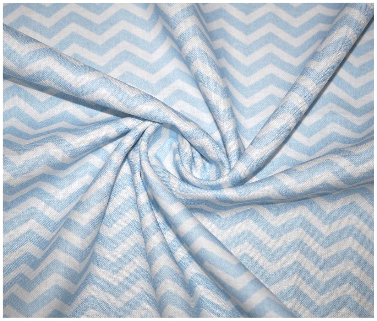 Light Blue Chevron Printed 100% Cotton - The Fabric Trade