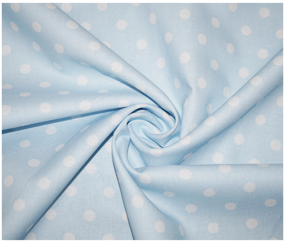 Light Blue Sweet Pea Polka Dots Printed 100% Cotton - The Fabric Trade