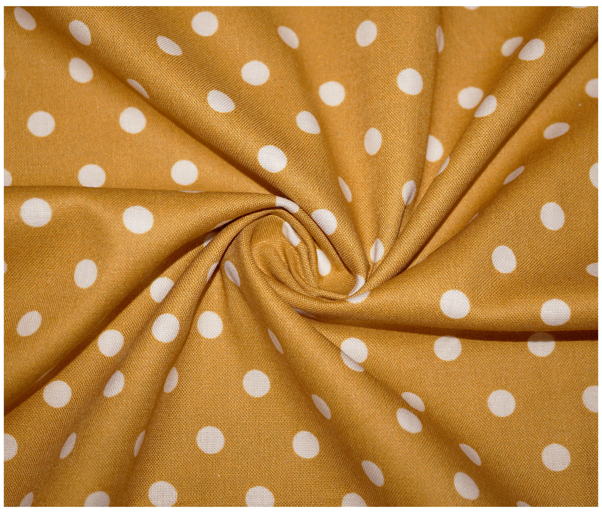 Mustard Gold Sweet Pea Polka Dots Printed 100% Cotton - The Fabric Trade