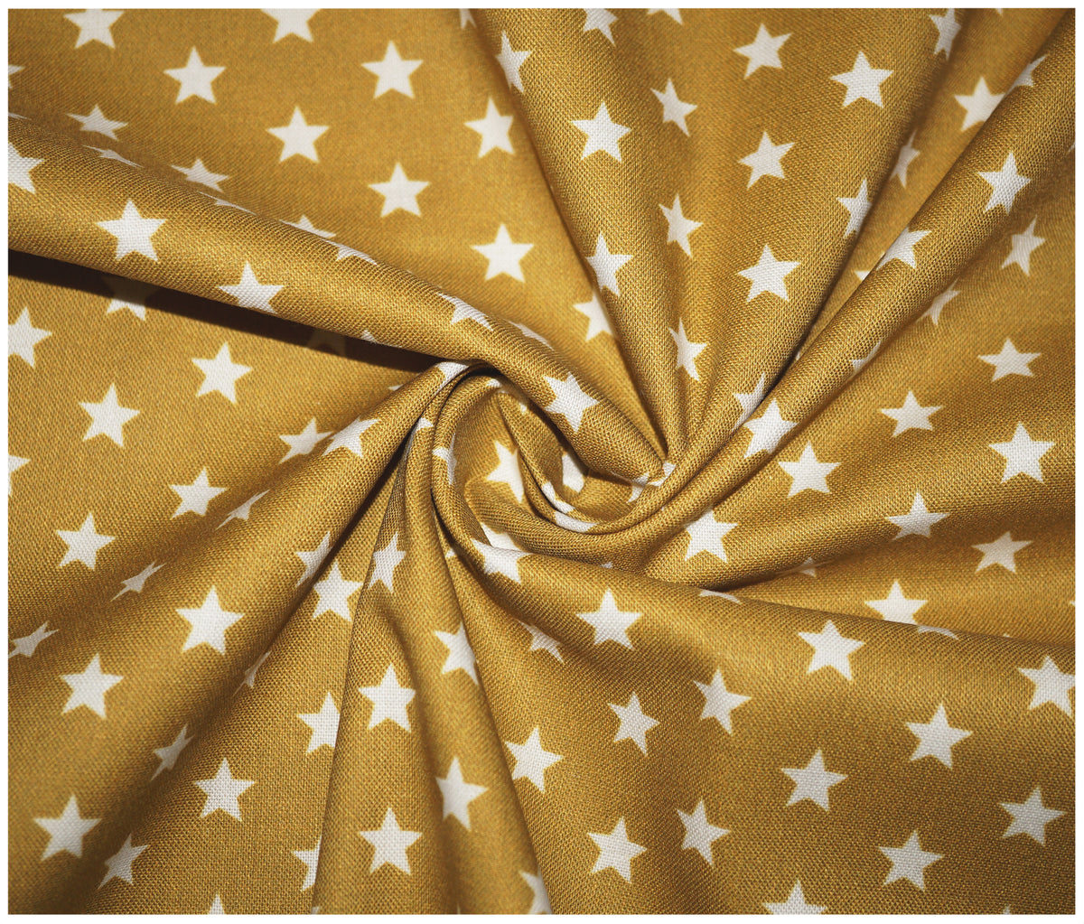 Mustard Little Stars Printed 100% Cotton - The Fabric Trade