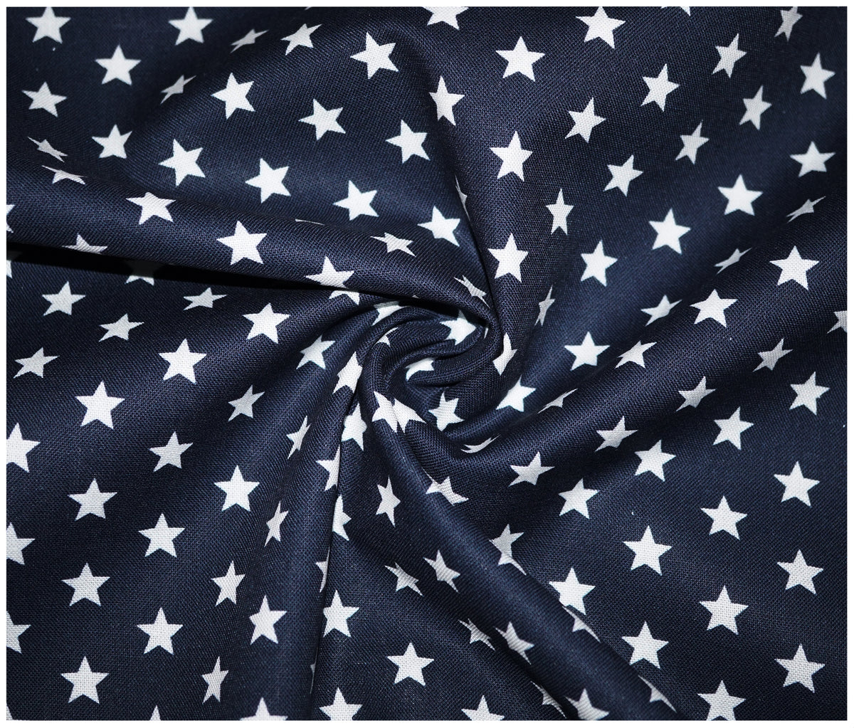 Navy Little Stars Printed 100% Cotton - The Fabric Trade