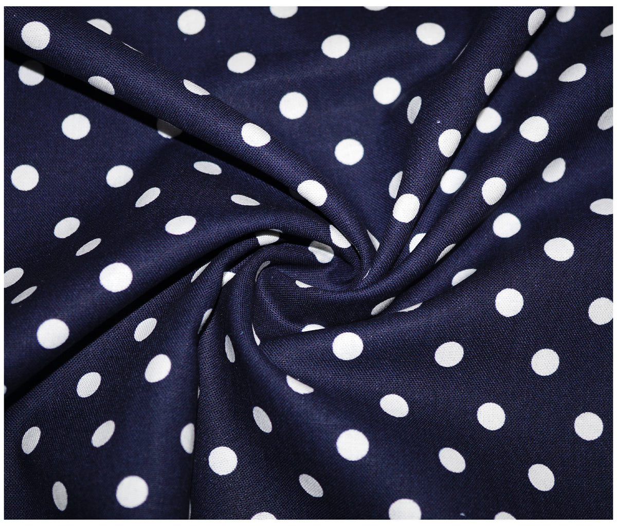 Navy Sweet Pea Polka Dots Printed 100% Cotton - The Fabric Trade