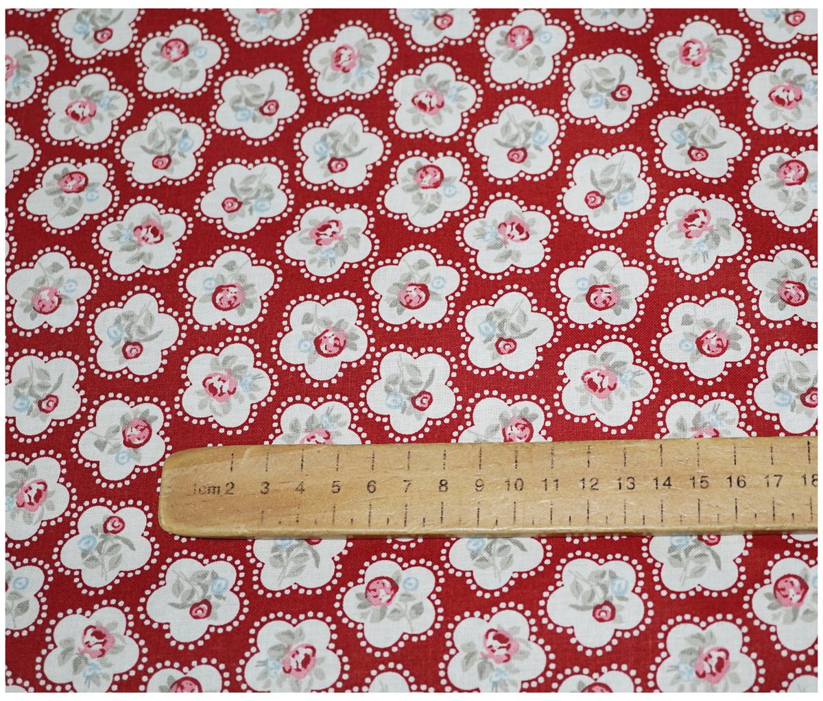 Red Dainty Flowers Lifestyle Printed 100% Cotton - The Fabric Trade