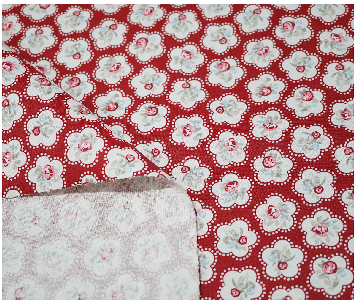 Red Dainty Flowers Lifestyle Printed 100% Cotton - The Fabric Trade