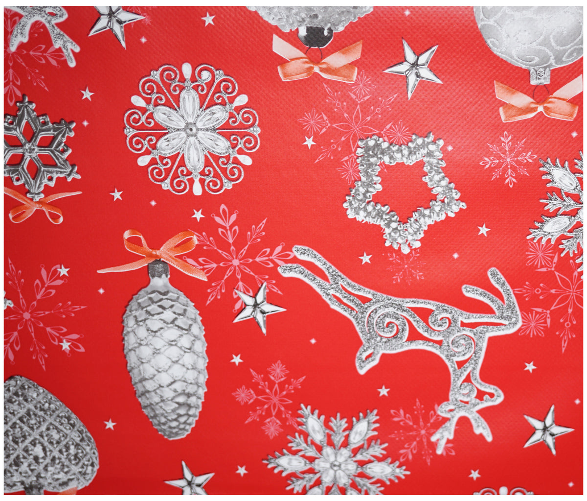 Red Sparkle Baubles Christmas Tablecloth - The Fabric Trade