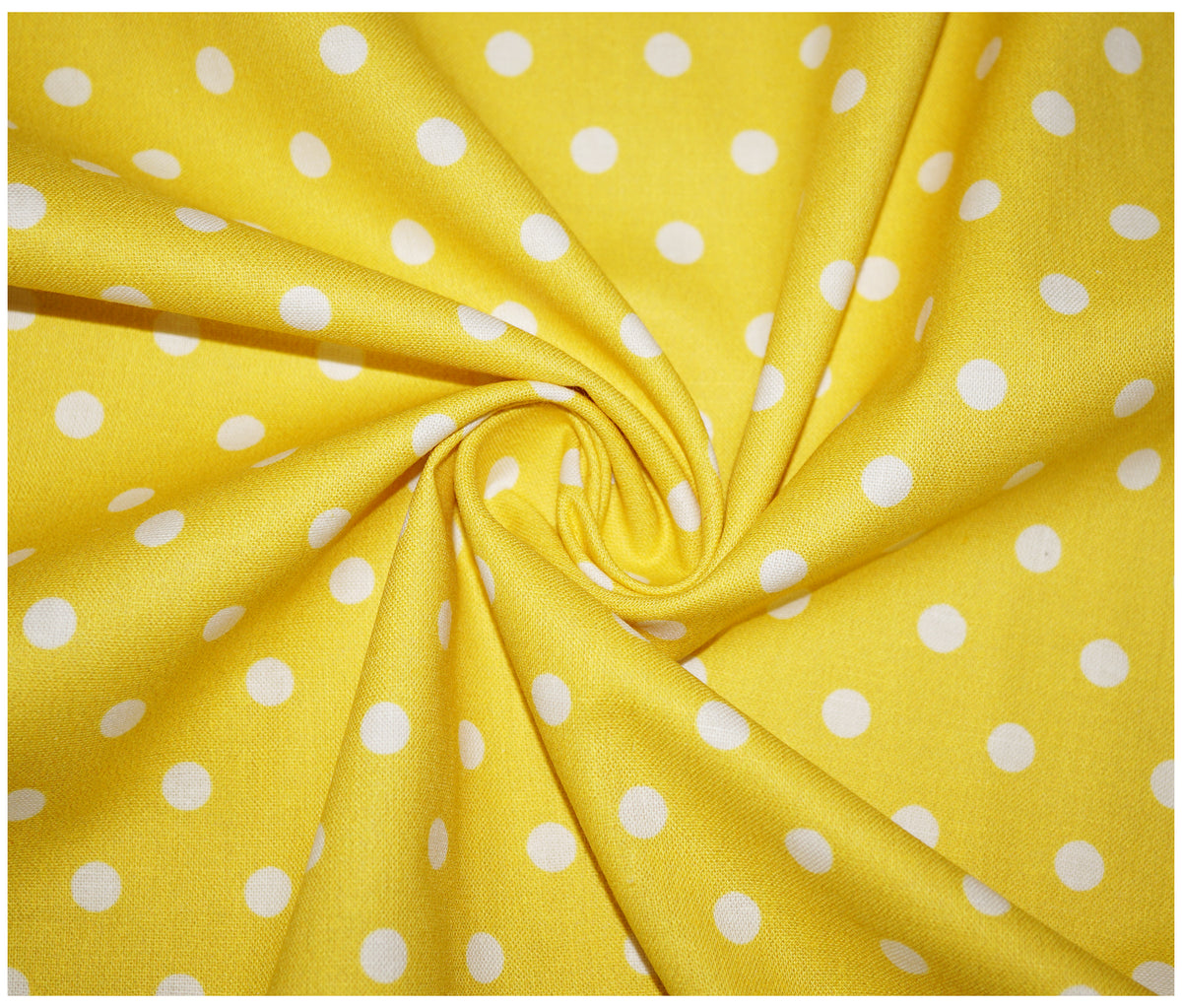 Sunshine Yellow Sweet Pea Polka Dots Printed 100% Cotton - The Fabric Trade