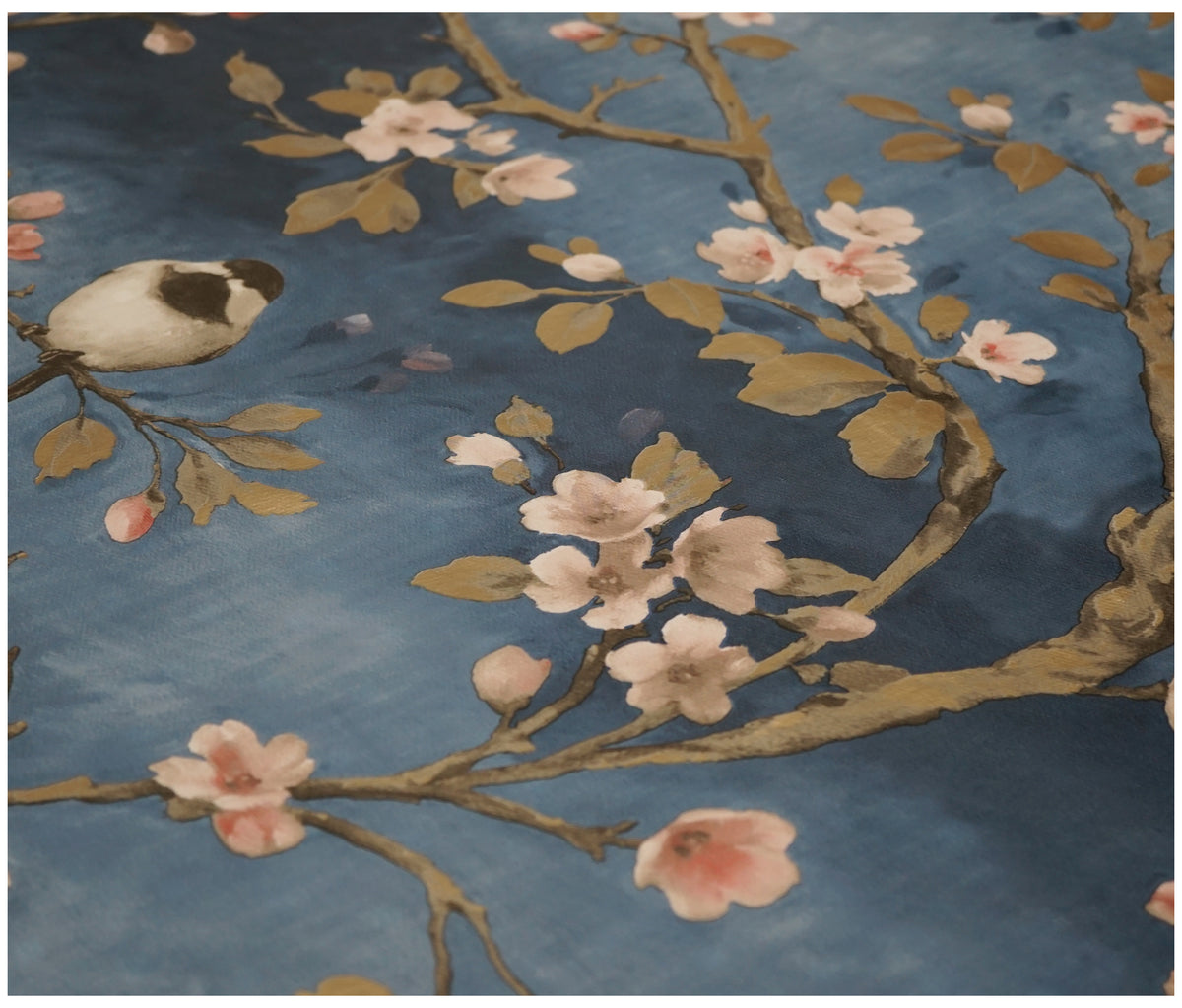 Teal Blossom Birds Tablecloth - The Fabric Trade