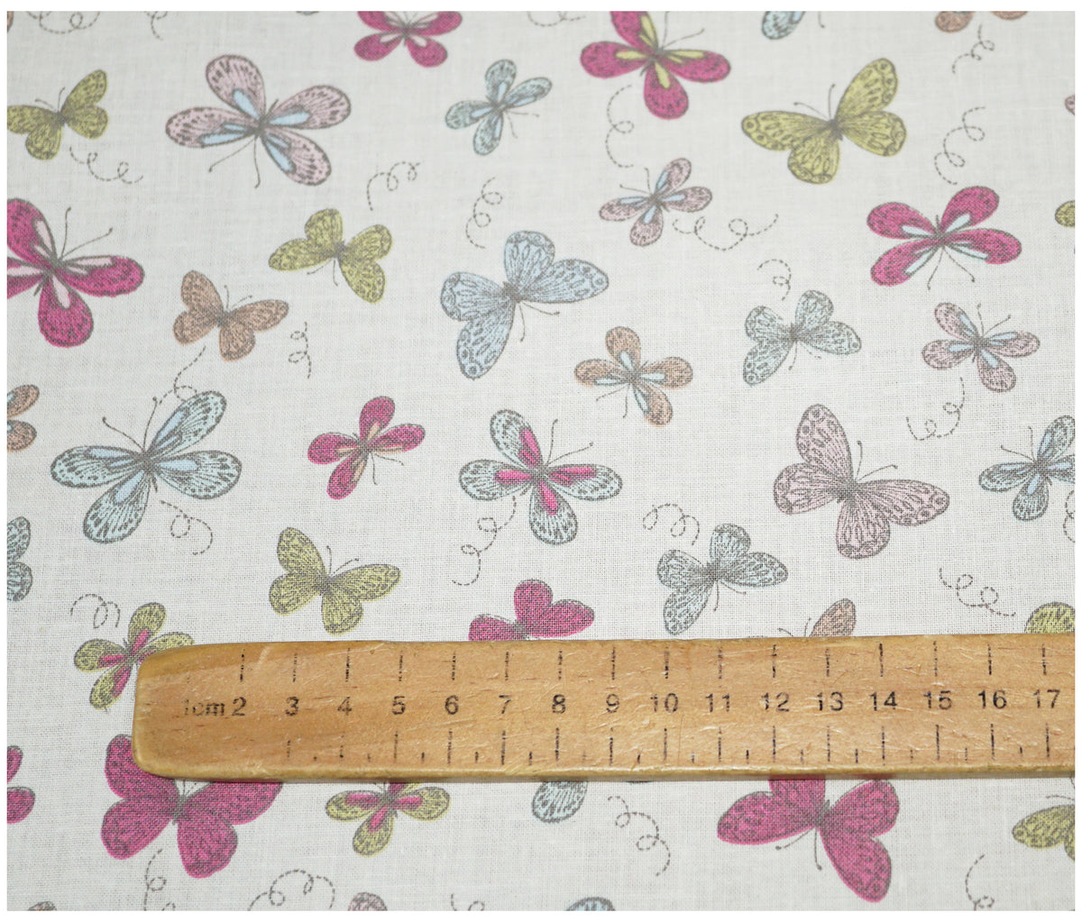 Woodlands Butterflies Cream Lifestyle Printed 100% Cotton - The Fabric Trade