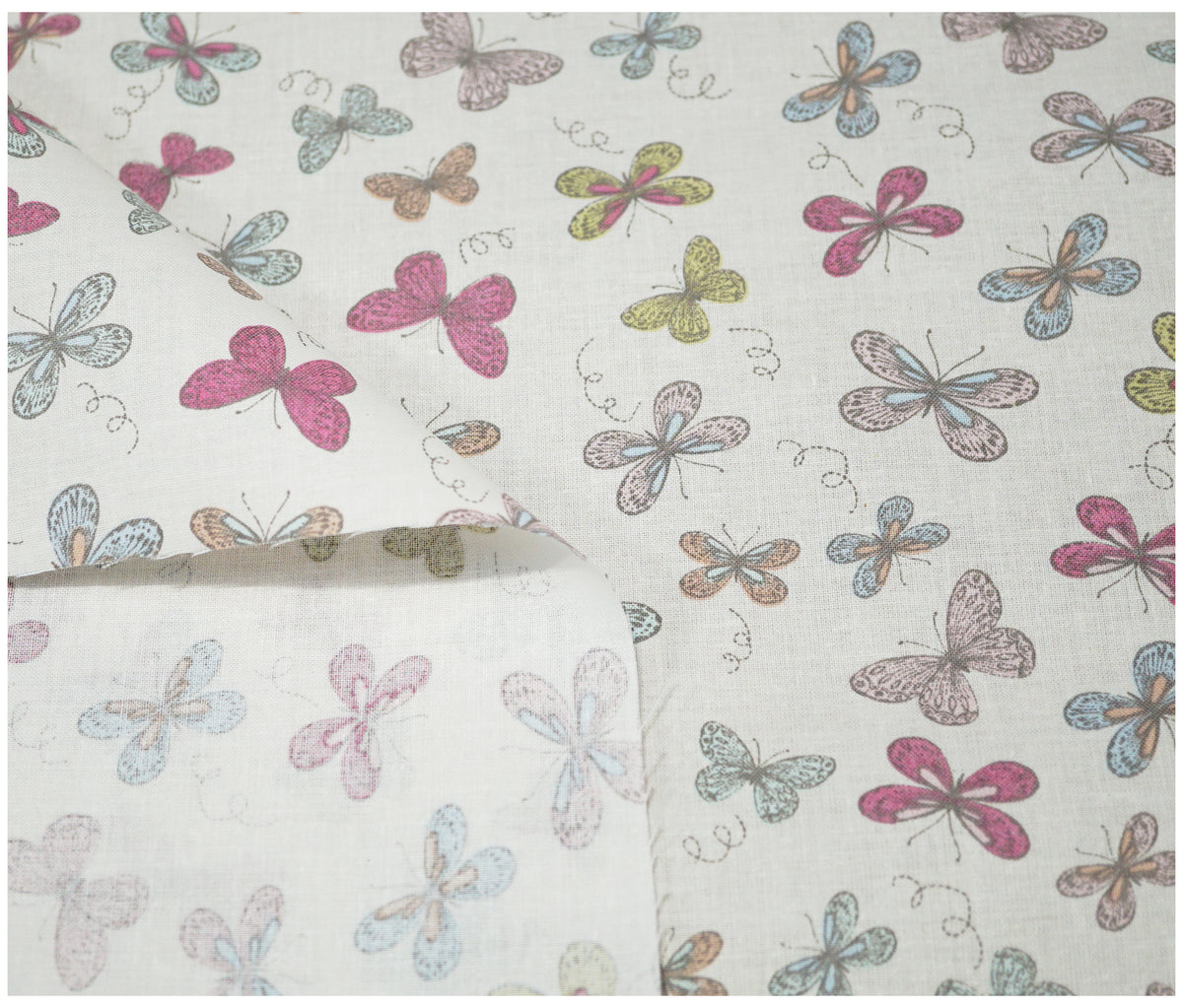 Woodlands Butterflies Cream Lifestyle Printed 100% Cotton - The Fabric Trade