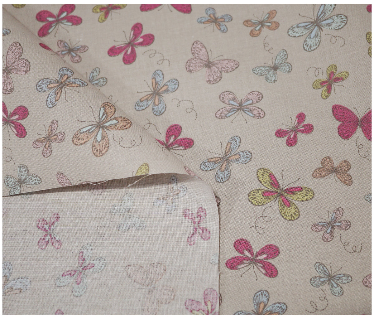 Woodlands Butterflies Taupe Lifestyle Printed 100% Cotton - The Fabric Trade