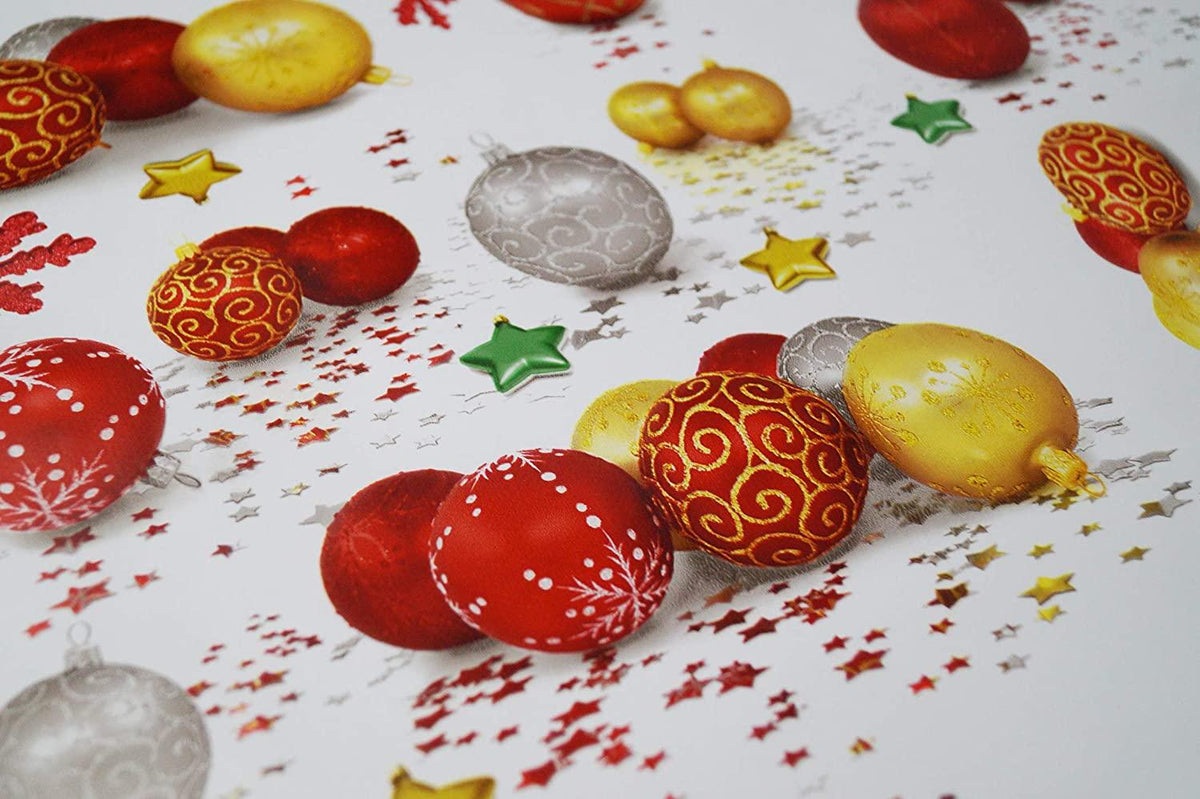 Baubles Stars Christmas Tablecloth - The Fabric Trade