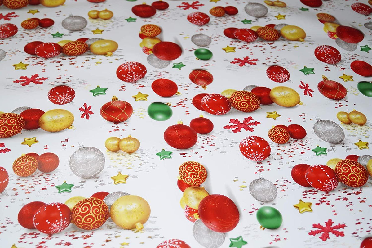 Baubles Stars Christmas Tablecloth - The Fabric Trade